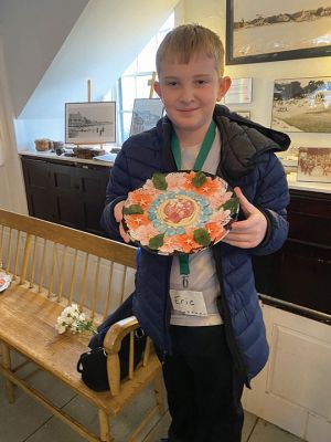 Sailors' Valentines 
Leo Couto, 4, with his mother Bethany Couto of Mattapoisett and Eric Lindo of Dartmouth were among those participating in the Mattapoisett Land Trust program of Sailors' Valentines that took place on February 23 at the Mattapoisett Museum. Photos courtesy MLT
