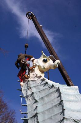 Salty Christmas
Brownell Systems helped the Mattapoisett Land Trust kicked off the holiday season at the Dunseith Gardens by placing the Christmas hat on Satly’s. Photo by Paul Lopes
