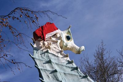 Salty Christmas
Brownell Systems helped the Mattapoisett Land Trust kicked off the holiday season at the Dunseith Gardens by placing the Christmas hat on Satly’s. Photo by Paul Lopes
