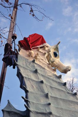 Salty's Hat
Early this past Friday, December 1, as folks were rushing to work and children settling into school, an annual tradition transpired in Mattapoisett at the corner of Route 6 and North Street. With the placement of the Santa hat upon the head of our beloved Salty the Seahorse, the holiday season officially began. As they do every year, the folks at Brownell Systems assisted the Mattapoisett Land Trust in the placement of the hat via a tall crane. Photo by Paul Lopes
