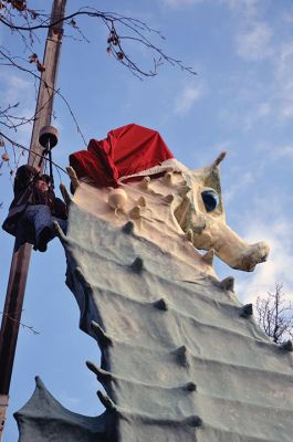 Salty's Hat
Early this past Friday, December 1, as folks were rushing to work and children settling into school, an annual tradition transpired in Mattapoisett at the corner of Route 6 and North Street. With the placement of the Santa hat upon the head of our beloved Salty the Seahorse, the holiday season officially began. As they do every year, the folks at Brownell Systems assisted the Mattapoisett Land Trust in the placement of the hat via a tall crane. Photo by Paul Lopes
