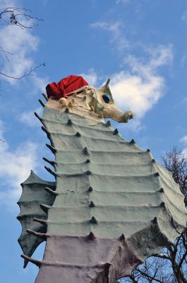 Salty's Hat
Early this past Friday, December 1, as folks were rushing to work and children settling into school, an annual tradition transpired in Mattapoisett at the corner of Route 6 and North Street. With the placement of the Santa hat upon the head of our beloved Salty the Seahorse, the holiday season officially began. As they do every year, the folks at Brownell Systems assisted the Mattapoisett Land Trust in the placement of the hat via a tall crane. Photo by Paul Lopes
