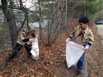 Clean-up
Mattapoisett Cub Scouts, Chris Bell and Paul McLaughlin, spend time on the last day of April to pick up trash at Mattapoisett’s Park & Ride. Photo courtesy Jeanine McLaughlin
