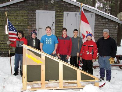 Klondike Derby at Camp Cachalot
Over the last couple of weekends the Marion Boy Scouts Troop 32 attended a Klondike Derby at Camp Cachalot in Myles Standish State Park and had their annual Movie Night at the cabin at Camp Hadley, Marion. The Klondike Derby was attended by Jackson St. Don, Chris Horton, Jack Nakashian and David Sheldon on January 31. There were difficulties this year due to, of all things, snow. But the Scouts performed as many of the skill tests as they could and had good fun in the cold and snow in the all day event.

