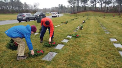 Rochester Scout
Rochester Boy Scouts from Troop 31, Andrew Wronski and Austin O'Malley, took part in Wreaths Across America on December 14 at the National Cemetery in Bourne. Each year, thousands of wreaths are placed across military and veterans cemeteries to honor our America's fallen for the holidays. Rochester Troop 31 Scouts helped with this national effort to place 18,000 wreaths this year. The adorning of these graves pays tribute to the sacrifice the men and women of the armed forces pay to preserve our freedoms. 
