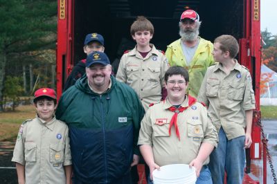 Electronics Recycling
Despite the rain, Boy Scout Troop #31 in Rochester held an Electronics Recycling Day at Plumb Corner on October 24. They loaded up a truck with old monitors, televisions, microwaves and assorted appliances for recycling. The troop also collected cell phones, bottles and cans. Photo by Anne O'Brien-Kakley.
