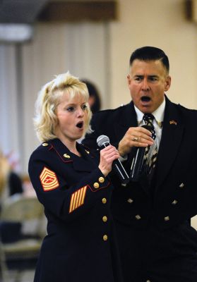 The Singing Trooper
Dan “The Singing Trooper” Clark and his wife, Mary, entertain attendees at Saturday’s Friends of Benjamin D. Cushing Veterans of Foreign Wars Post 2425 benefit recognizing members and the Ladies Auxiliary in Marion. Photos by Felix Perez. 
