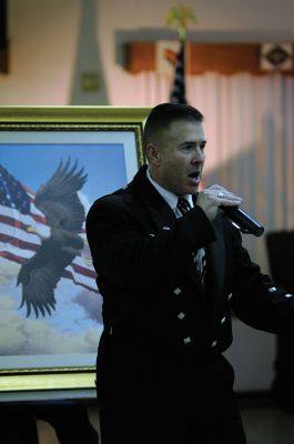 The Singing Trooper
Dan “The Singing Trooper” Clark and his wife, Mary, entertain attendees at Saturday’s Friends of Benjamin D. Cushing Veterans of Foreign Wars Post 2425 benefit recognizing members and the Ladies Auxiliary in Marion. Photos by Felix Perez. 
