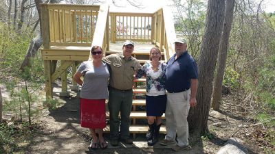 Sippican Lands Trust
The viewing platform at Peirson Woods on Point Road, Marion is complete and the property is now reopened. The Sippican Lands Trust wants to thank the Town because the platform would not have been possible without funding from the Community Preservation Act Fund. This platform is more stable, bigger and overall safer for visitors to our property. 
