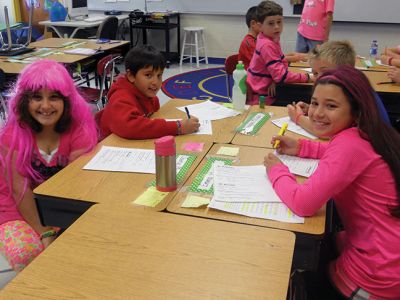 Think Pink Day
Fourth graders at Sippican School under the guidance of teachers, Nicole Radke, Kim Souza, MJ Menezes and Courtney Sheehan, organized the school’s first ever ‘Think Pink Day’ on Friday, October 25th. The purpose of this spirit-wear fundraiser was to build community support and recognition of Breast Cancer Awareness Month.  Students created posters, shared announcements over the intercom, and delivered flyers to classrooms to promote the 1-day event. Photo courtesy Nicole Radke.
