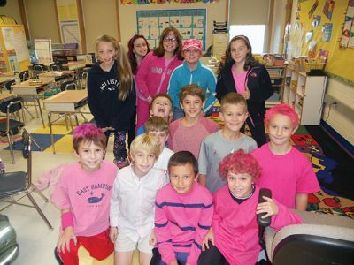 Think Pink Day
Fourth graders at Sippican School under the guidance of teachers, Nicole Radke, Kim Souza, MJ Menezes and Courtney Sheehan, organized the school’s first ever ‘Think Pink Day’ on Friday, October 25th. The purpose of this spirit-wear fundraiser was to build community support and recognition of Breast Cancer Awareness Month.  Students created posters, shared announcements over the intercom, and delivered flyers to classrooms to promote the 1-day event. Photo courtesy Nicole Radke.
