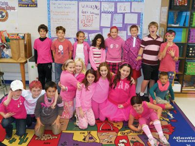 Think Pink Day
Fourth graders at Sippican School under the guidance of teachers, Nicole Radke, Kim Souza, MJ Menezes and Courtney Sheehan, organized the school’s first ever ‘Think Pink Day’ on Friday, October 25th. The purpose of this spirit-wear fundraiser was to build community support and recognition of Breast Cancer Awareness Month.  Students created posters, shared announcements over the intercom, and delivered flyers to classrooms to promote the 1-day event. Photo courtesy Nicole Radke.
