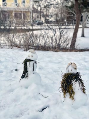 Snow Spirits
Mary Cabral was driving past Munro Park on her way to the Mattapoisett Town Wharf when she spotted two young children playing there in the snow. Later while walking through the park, she happened upon the result of the children’s activity, a pair of “snow spirit” sculptures. “The sculptures were so cute and seemed to be watching over the park bench that is dedicated to Ellen Flynn's parents,” wrote Cabral. Photo courtesy of Mary Cabral
