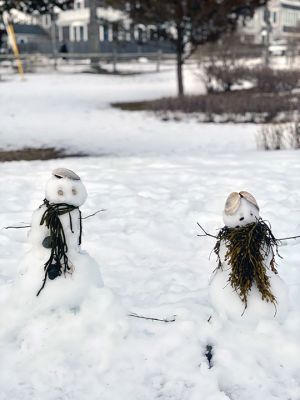 Snow Spirits
Mary Cabral was driving past Munro Park on her way to the Mattapoisett Town Wharf when she spotted two young children playing there in the snow. Later while walking through the park, she happened upon the result of the children’s activity, a pair of “snow spirit” sculptures. “The sculptures were so cute and seemed to be watching over the park bench that is dedicated to Ellen Flynn's parents,” wrote Cabral. Photo courtesy of Mary Cabral
