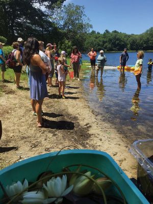 Snow’s Pond
Michelle Kirby instructs from the water with assistance from Dr. Mindy Lebranche during an educational meeting of the Snow’s Pond Association on July 13. Photos courtesy of Andres Hammerman
