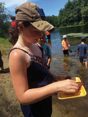 Snow’s Pond
Michelle Kirby instructs from the water with assistance from Dr. Mindy Lebranche during an educational meeting of the Snow’s Pond Association on July 13. Photos courtesy of Andres Hammerman
