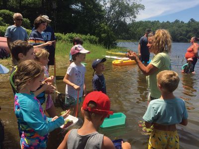 Snow’s Pond
Michelle Kirby instructs from the water with assistance from Dr. Mindy Lebranche during an educational meeting of the Snow’s Pond Association on July 13. Photos courtesy of Andres Hammerman
