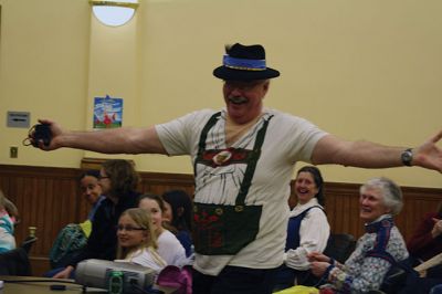 Sing-a-long Sound of Music
Bruce Breamer, president of the Southcoast Children’s Chorus, greets the audience gathered at the Marion Music Hall January 30 for the sing-a-long Sound of Music event hosted by the children’s chorus. Guests were encouraged to dress up in costume, and even though there was a Maria and a few dressed in Scandinavian attire, chorus Founder Leslie Piper was surprised there wasn’t a single nun. Photo by Jean Perry
