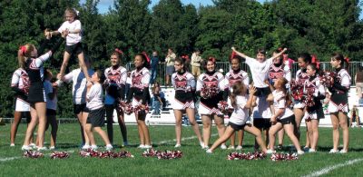 ORR cheerleaders 
The Old Rochester Regional Varsity cheerleaders work with their younger counterparts from the ORR Bulldog clinic to cheer on the ORR football team in their game against Nauset on September 11, 2010. Photo by Ben Resendes.
