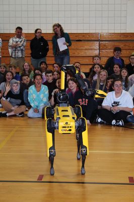 Spot
Rochester Memorial School students were treated on Tuesday afternoon to an educational exhibition of the dog-like robot "Spot," a $200,000 machine of which there are approximately 1,500 in the world, according to Kevin Garell, a Rochester resident who works for Waltham-based Boston Dynamics, the manufacturer of the robot. Garell was assisted in two presentations by his sons Gavin and Grady. Photos by Mick Colageo
