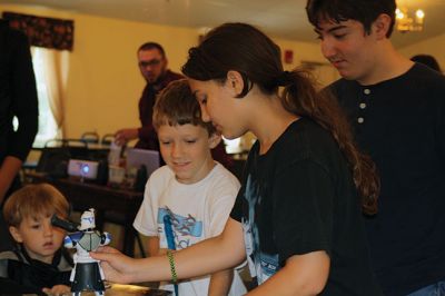 Star Wars Fans
Local young Star Wars fans gathered in Rochester at the Congregational Church on July 18 for a Star Wars symposium, hosted by Star Wars expert Peter Struzziero and sponsored by the Plumb Library. Pictured in descending order left to right: Dylan Hathaway, Bridget Farias, Ryan Farias, Andrew Ronsky, Molly Ronsky, Jack Ronsky, Nicholas Miedemar, and Rebecca York. Photo by Jean Perry
