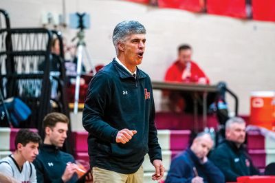 Steve Carvalho
Old Rochester boys basketball coach Steve Carvalho, seen during the Bulldogs’ January 6 victory, reached the 200-win plateau as a head coach. Photo by Ryan Feeney
