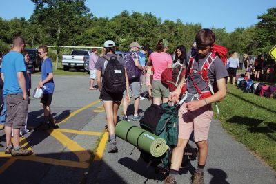 Stayin’ Alive 
Survival Week at ORR Junior High kicked off on the early morning of Sunday, June 17, as the 7th-graders boarded the busses for Western Massachusetts for a week of roughing it in the wild. And for this generation, that simply means no electronic devices and no Dunkin’ Donuts. Survival is now in its 46th year and still going strong. Some, like Survival leader Kevin “KT the Kilt Man” Thompson, have attended Survival since they were 7th-graders 30 years ago. Photos by Jean Perry
