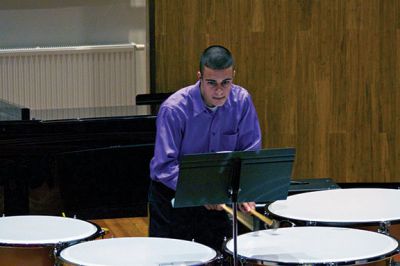 Tri-County Music Association 
TCMA scholarship recipient Michael Monte, a graduate of Somerset Berkley Regional High School, performs a tympani solo during the the 2nd annual TCMA concert at Tabor Academy.  Photo by Eric Tripoli.
