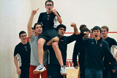 Men’s College Squash Nationals
Marion resident TJ Dyer is carried off the squash court at Harvard University after winning the deciding match in #1 position as Northeastern defeats Boston College 5-4 in tense finals of Men’s College Squash Nationals - Division E.  
The Chaffee Cup (Div.E) involved the last division final scheduled for the tournament.  
