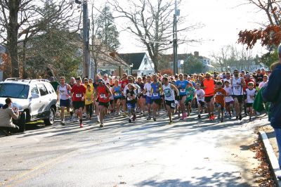 Turkey Trot
The first annual Marion Recreation Turkey Trot was held on Sunday, November 20, 2011. The winners were: Women's Division, Debe Griesbauer, 41, from Boston, with a running time of 19:19; and Men's Division, Taylor Washburn, 26, of Marion MA, with a running time of 16:42. Photo by Robert Chiarito.
