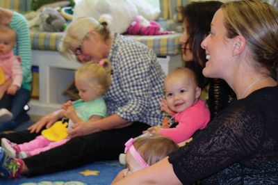 Taber Fall Lapsit Program
The Fall Lapsit Program for babies kicked off on October 7 at the Taber Library in Marion. Babies and their caregivers enjoy 20 minutes of stories and 20 minutes of social time. Children’s Librarian Rosemary Gray delighted five happy babies with some peekaboo, short stories such as Where is Baby’ Belly Button, and songs like the Itsy Bitsy Spider. The program starts at 10:30 am Tuesdays until November 25. Photos by Jean Perry
