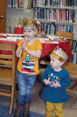 New Year’s Eve
The Taber Library knows that it’s hard for the little ones to stay up until midnight on New Year’s Eve, which is why Children’s Librarian Rosemary Grey hosted a midday mock-midnight New year’s Eve-Day party, complete with party tiaras, horns, snacks, and don’t forget the bubbly apple juice! Photos by Jean Perry
