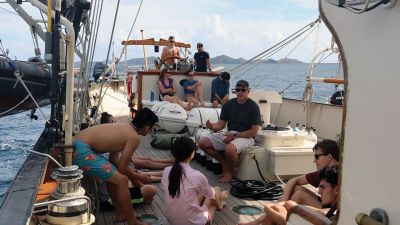 SSV Tabor Boy
Tabor students travelling to the Virgin Islands on the SSV Tabor Boy this month pause their hike for a photograph together in front of a memorable view. Photo courtesy of the SSV Tabor Boy crew
