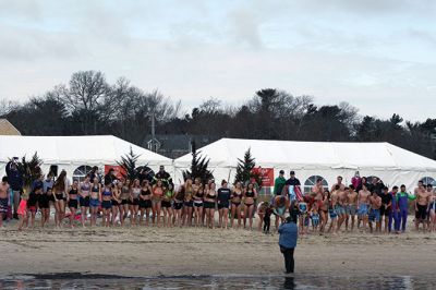 Tabor Academy Plunge
Tabor Academy students and faculty’ took the plunge’ on January 22 during the school’s first annual Polar Plunge to benefit Special Olympics, raising $12,300! Temps were in the 50s, but the water was a cool 45 degrees. Photos by Jean Perry
