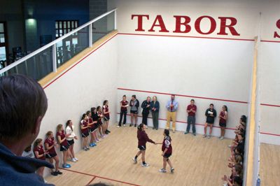 Squash at Tabor
On Saturday, January 4, 2013, Tabor Academy hosted Phillips Exeter Academy in a women’s junior varsity and varsity squash tournament.  The Tabor team, which has almost 40 players, had a 1-2 record going into Saturday’s competition.  Tabor has a long history with the sport; the original wooden courts can be still be found on the Marion campus. Photo by Eric Tripoli.
