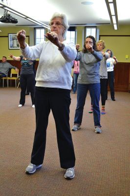 World Tai Chi and Qigong Day
A group in Mattapoisett joined others across the globe in celebrating World Tai Chi and Qigong Day on April 26 at 10:00 am, just as other groups did at 10:00 am in their local time zones. Led by Tai Chi Practitioner Colman Fink, 15 locals moved gracefully together with conscious breath in the downstairs of the Mattapoisett Free Library – thanks to the rain that dampened the plan to meet at Ned’s Point for a second year in a row. By Jean Perry
