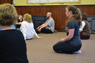 World Tai Chi and Qigong Day
A group in Mattapoisett joined others across the globe in celebrating World Tai Chi and Qigong Day on April 26 at 10:00 am, just as other groups did at 10:00 am in their local time zones. Led by Tai Chi Practitioner Colman Fink, 15 locals moved gracefully together with conscious breath in the downstairs of the Mattapoisett Free Library – thanks to the rain that dampened the plan to meet at Ned’s Point for a second year in a row. By Jean Perry
