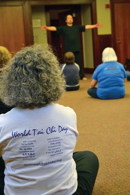 World Tai Chi and Qigong Day
A group in Mattapoisett joined others across the globe in celebrating World Tai Chi and Qigong Day on April 26 at 10:00 am, just as other groups did at 10:00 am in their local time zones. Led by Tai Chi Practitioner Colman Fink, 15 locals moved gracefully together with conscious breath in the downstairs of the Mattapoisett Free Library – thanks to the rain that dampened the plan to meet at Ned’s Point for a second year in a row. By Jean Perry
