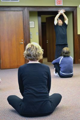 World Tai Chi and Qigong Day
A group in Mattapoisett joined others across the globe in celebrating World Tai Chi and Qigong Day on April 26 at 10:00 am, just as other groups did at 10:00 am in their local time zones. Led by Tai Chi Practitioner Colman Fink, 15 locals moved gracefully together with conscious breath in the downstairs of the Mattapoisett Free Library – thanks to the rain that dampened the plan to meet at Ned’s Point for a second year in a row. By Jean Perry
