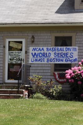 Tom Cole
Mattapoisett resident and NCAA World Series pitcher Tom Coles mother, Jean Cole, has shown pride in her son with posters outside of their home. Photo by Anne OBrien-Kakley.
