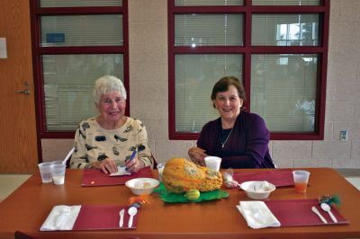 Senior Thanksgiving Dinner
Gladys Hartley and Jean Belliveau enjoy conversation at the November 20, 2011 Old Rochester Regional Junior High Thanksgiving dinner. Photo by Robert Chiarito.
