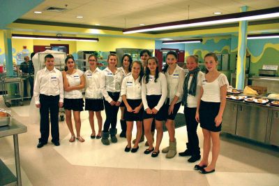 Senior Thanksgiving Dinner
Old Rochester Junior High students assisted in the Senior Thanksgiving Dinner at the school on Sunday, November 20, 2011. The kids served approximately 300 meals. From left to right: Victor Morrison, Lauren Gaspar, Mallory Kiernan, Samantha Medeiros, Kyra Greco, Sarah Beaulieu, Zoe Smith, Lily McIntire, Sara LaFrance, Maggie Wiggin and Emily Joeiphson. Photo by Robert Chiarito.
