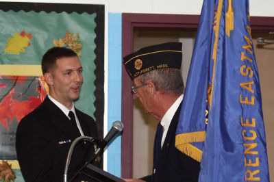 Veteran’s Day 
On November 12, members of the Mattapoisett community gathered together at Old Hammondtown Elementary School for their annual Veteran’s Day ceremony.  Commander Michael Lamoureux served as emcee of the event while State Representative William Straus, Selectman Paul Silva, Veterans’ Agent Barry Denham and U.S. Navy Lieutenant Scott Burrill addressed the audience.  The school’s chorus and band played patriotic tunes while the Mattapoisett Police Department presented the colors.  Photos by Katy Fitzpatrick
