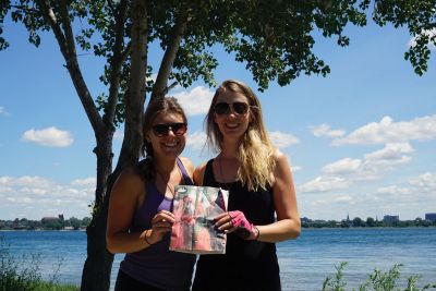 Mississippi River 
Colleen Oakes (left) and Renee Buteyne (right) paused on their cross-country bike trip to capture this moment in front of the Mississippi River midway on their journey from Washington back home to the Tri-Town. Photo courtesy of Colleen Oakes.
