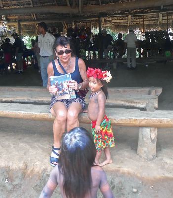 Panama
Here is a photo of The Wanderer accompanying us on our travels. The photo is from a wonderful visit to a village of indigenous people in Panama - the Embera community. The children were charming, friendly, and curious. Courtesy Teresa Dall
