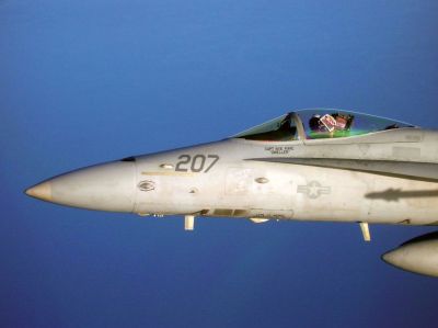 VMFA-312 Wanderer
Capt. Joshua P. Schultz, aka OGRE,  from VMFA-312, poses, with The Wanderer, high above the USS Harry S. Truman (CVN 75) during training. The Harry S. Truman Carrier Strike Group (HST CSG) deployed May 21 for a six-month deployment, to the 5th and 6th fleet areas of operations, in support of maritime security operations. We wish Josh and his crew mates good lock and Godspeed and ask everyone to remember those who have served this Memorial Day. May 27, 2010 edition
