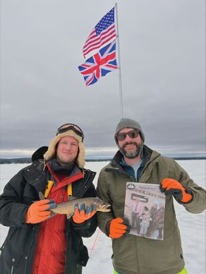 Tomhegan Wilderness
Mattapoisett residents Sean Maloney, left, and Sam Pendergast, right, on January 20 during our annual ice-fishing trip at Tomhegan Wilderness campgrounds on Moosehead Lake in Rockwood, Maine. The group of 10 includes a pair that travel in from London, England, as well as two others from Charleston, West Virginia. Photo courtesy of Sean Maloney
