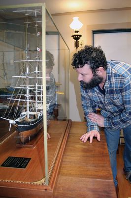 Whale Bark Wanderer
Mattapoisett Museum Curator Connor Gaudet and volunteer Bob Clifford unpack the custom model of the Whale Bark Wanderer 1878 recreated by artist George Lowery from scratch and donated to the museum. The model arrived on Tuesday afternoon from Arizona in a crate weighing a total of 181 pounds. The model joins two other models of the famous whaling ship in the museum, including a model built and donated by John D. Young. Photos by Mick Colageo
