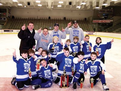 Mite C Champs!
The Mite C team, representing Marion, Mattapoisett, Rochester, Wareham and Fairhaven are the Cape Cod Youth Hockey League Mite C Division Playoff Champions! The team included Vittorio Consoletti, Jake Drew, John Rodrigues, Ben Austin, Jack Barrows, Foster Chandler, Kaleb Riggle, Tyler Lovendale, Carlee Drew, Jack Martins, Nick Snow, Jameson Woodward and goalie Mitchell Noble. Photo courtesy of Wareham Youth Hockey.
