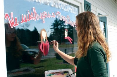 Holiday Windows
Art students from Old Rochester Regional High School work under Ms. Dorothy's guidance to decorate Plumb Corner storefront windows on November 17, 2009. The students took a couple hours away from books to enjoy some paint and sunshine. The festive windows will be on display until Christmas. Photo by Anne O'Brien-Kakley.
